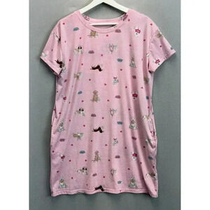Joyspun Furry Friends Women's Sz S-M Pink Dogs Short Sleeve W/Pockets Night Gown